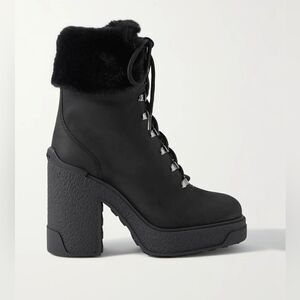 Moncler Claudia faux fur-trimmed nubuck ankle boot size 38